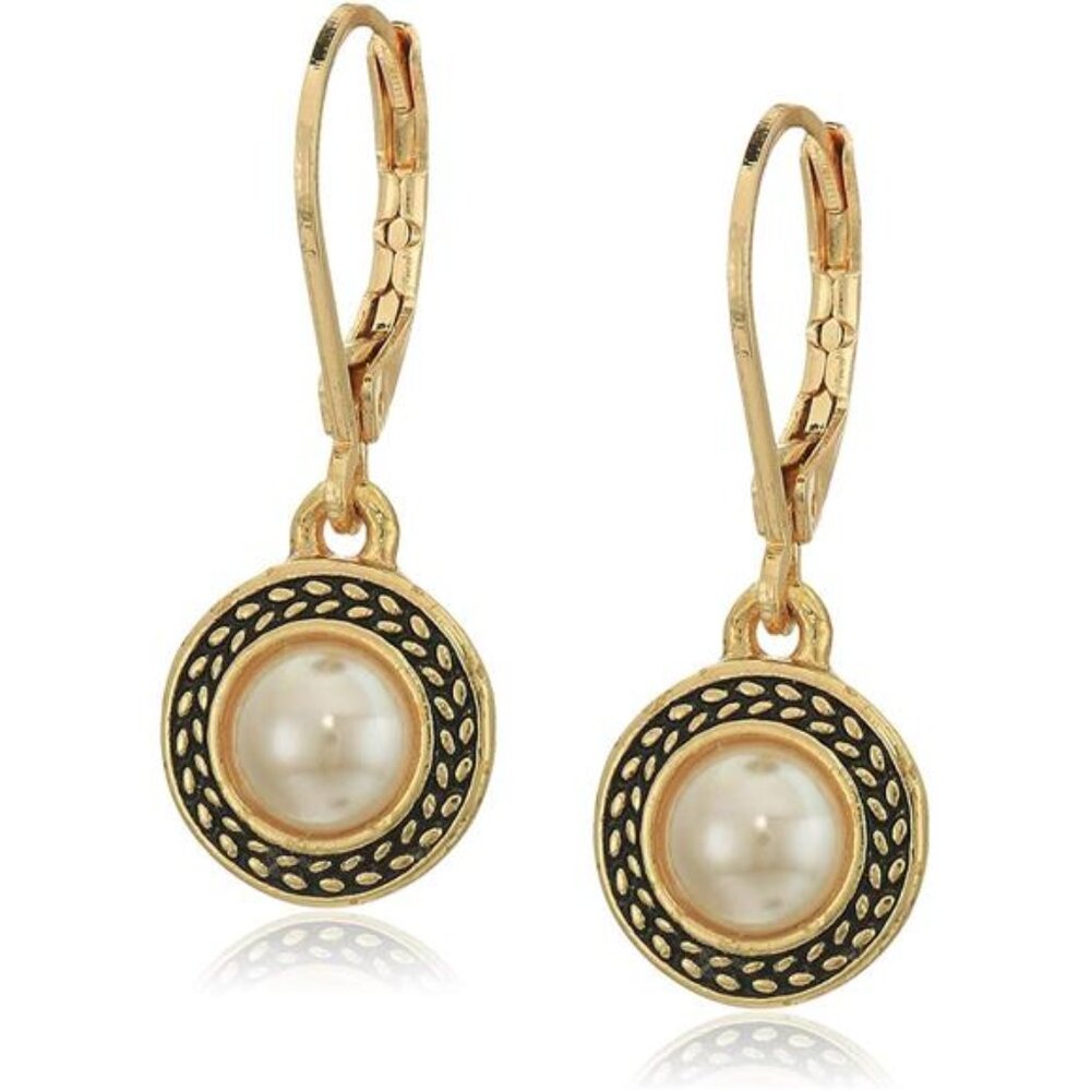 Vintage Pearl Leverback Earrings | Gold Tone Dangle Earrings | Lightweight Retro